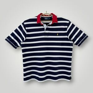 Polo Ralph Lauren Polo Rugby Shirt Mens 3XLT Blue Stripe Big Tall Cotton Knit